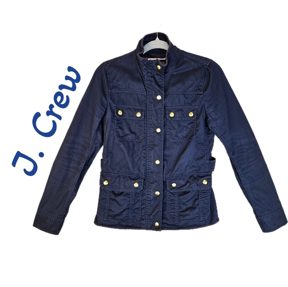 J. Crew Womens Navy Relaxed Boyfriend Field Jacket Sz XXS Pockets, Snaps - Picture 1 of 14